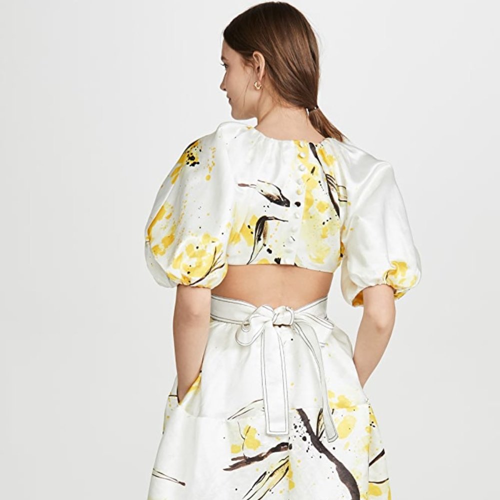 Aje Mimosa Floral Print Linen Blend Satin Dress Australian Size 10/ US 6-8 - Picture 5 of 11